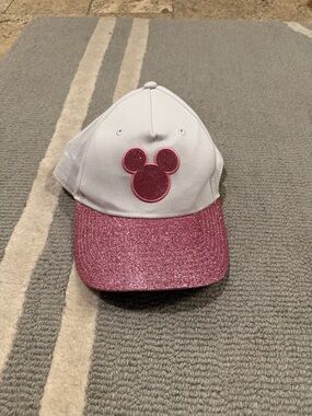 Disney White Cap with Pink Glitter Mickey Accent
